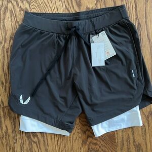 ASRV Men's Black Athletic 2-in-1 Running Shorts with White Liner